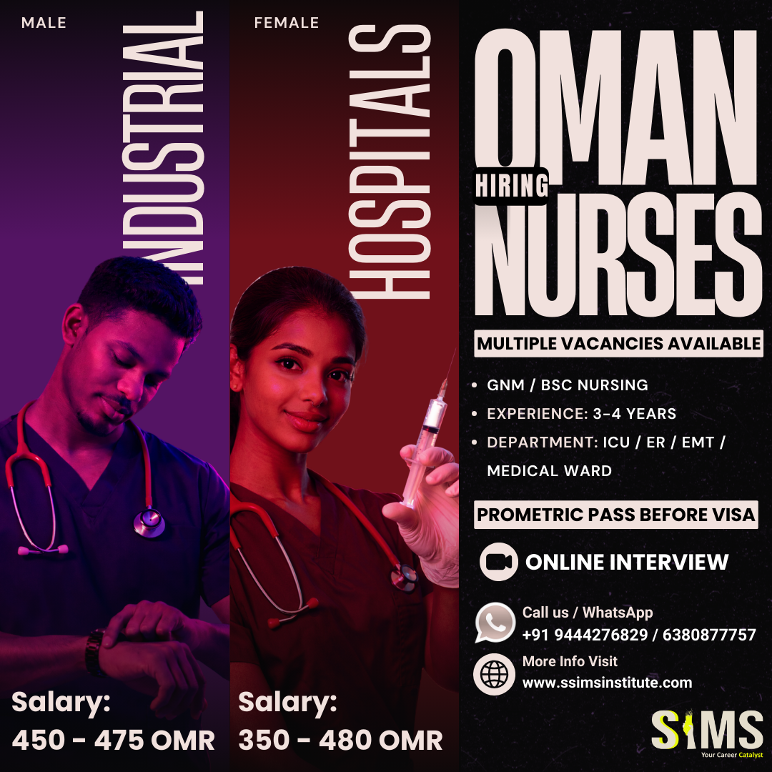 Oman Hiring Nurses – Industrial (Male) & Hospital/Clinic (Female) — job poster